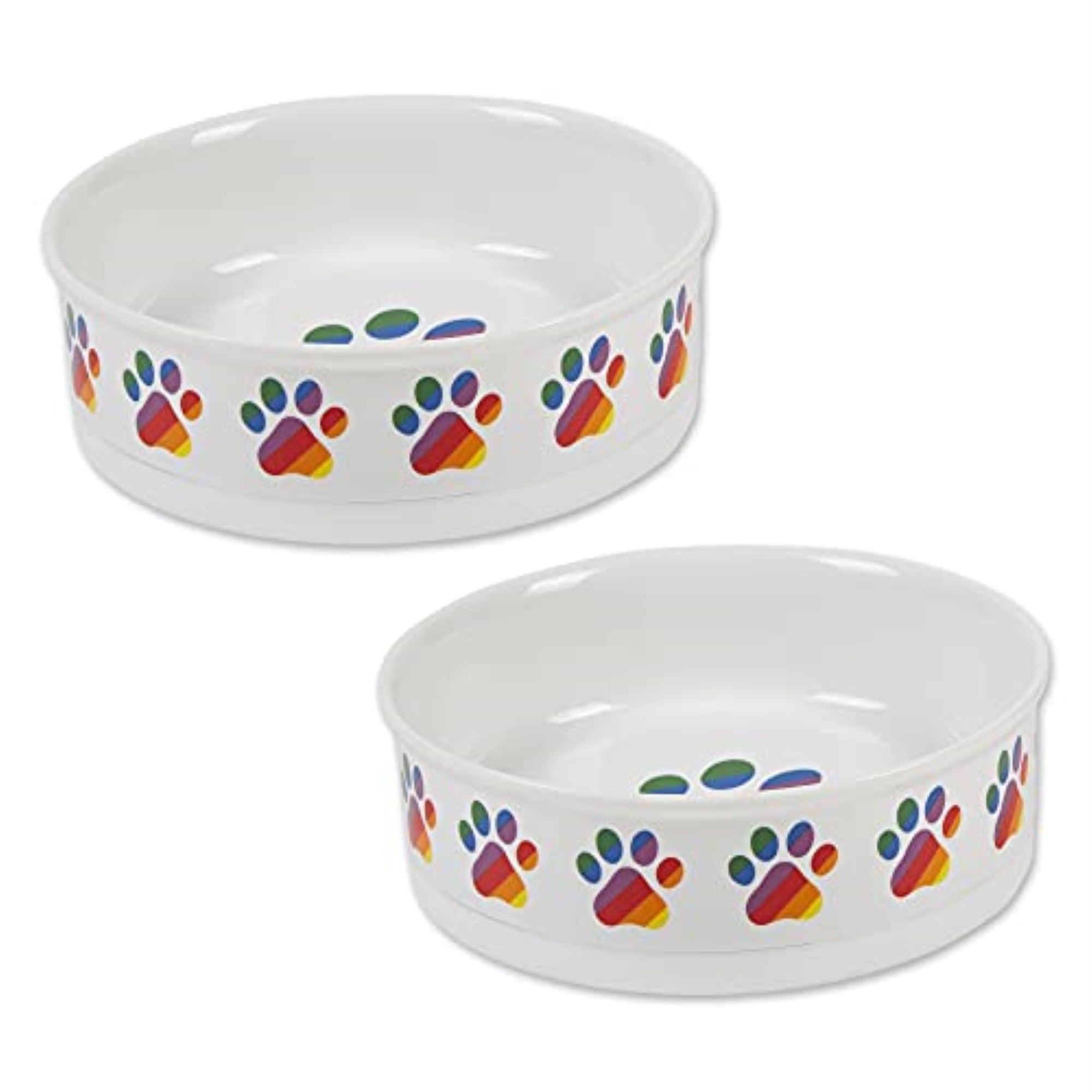 DII Pet Bowl Rainbow Paw, Large 7.5Dx2.4H (Set of 2)