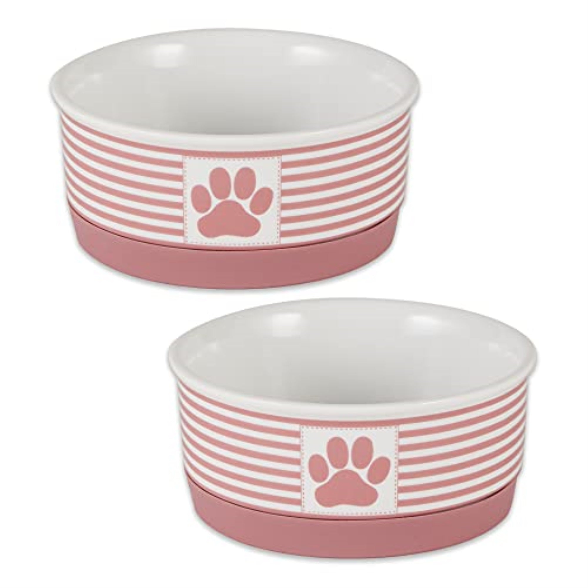 DII Pet Bowl Paw Patch Stripe, Rose, Small 4.25Dx2H (Set of 2)