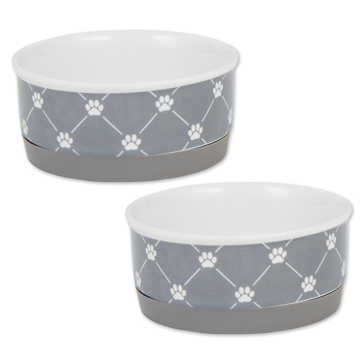 DII Pet Bowl Trellis Paw Gray Small 4.25Dx2H (Set of 2)
