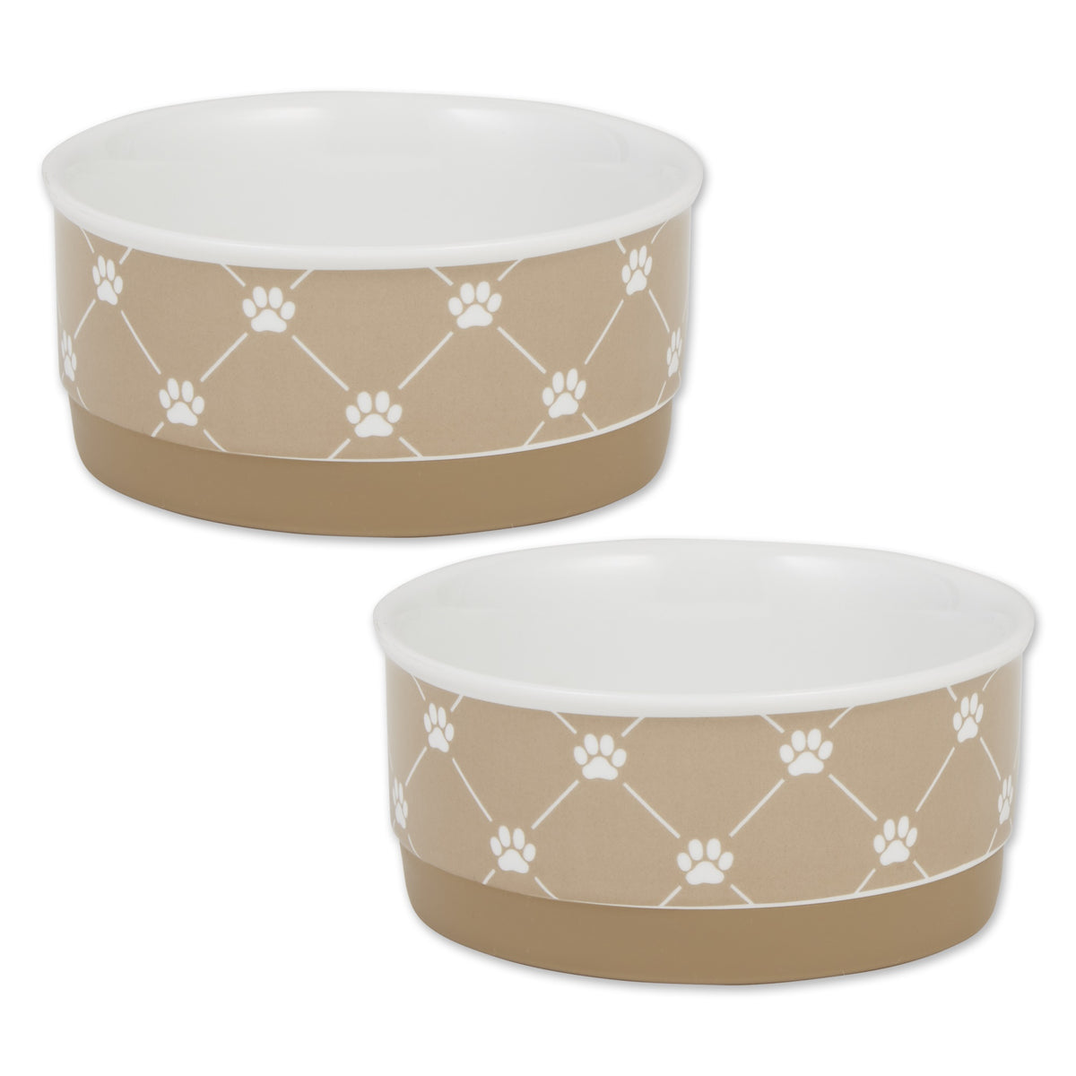 DII Pet Bowl Trellis Paw Taupe Small 4.25Dx2H (Set of 2)
