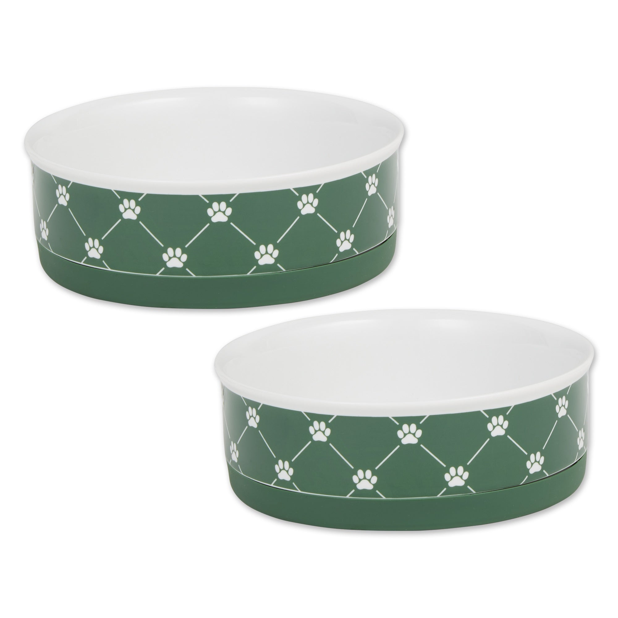 DII Pet Bowl Trellis Paw Hunter Green Medium 6Dx2H (Set of 2)