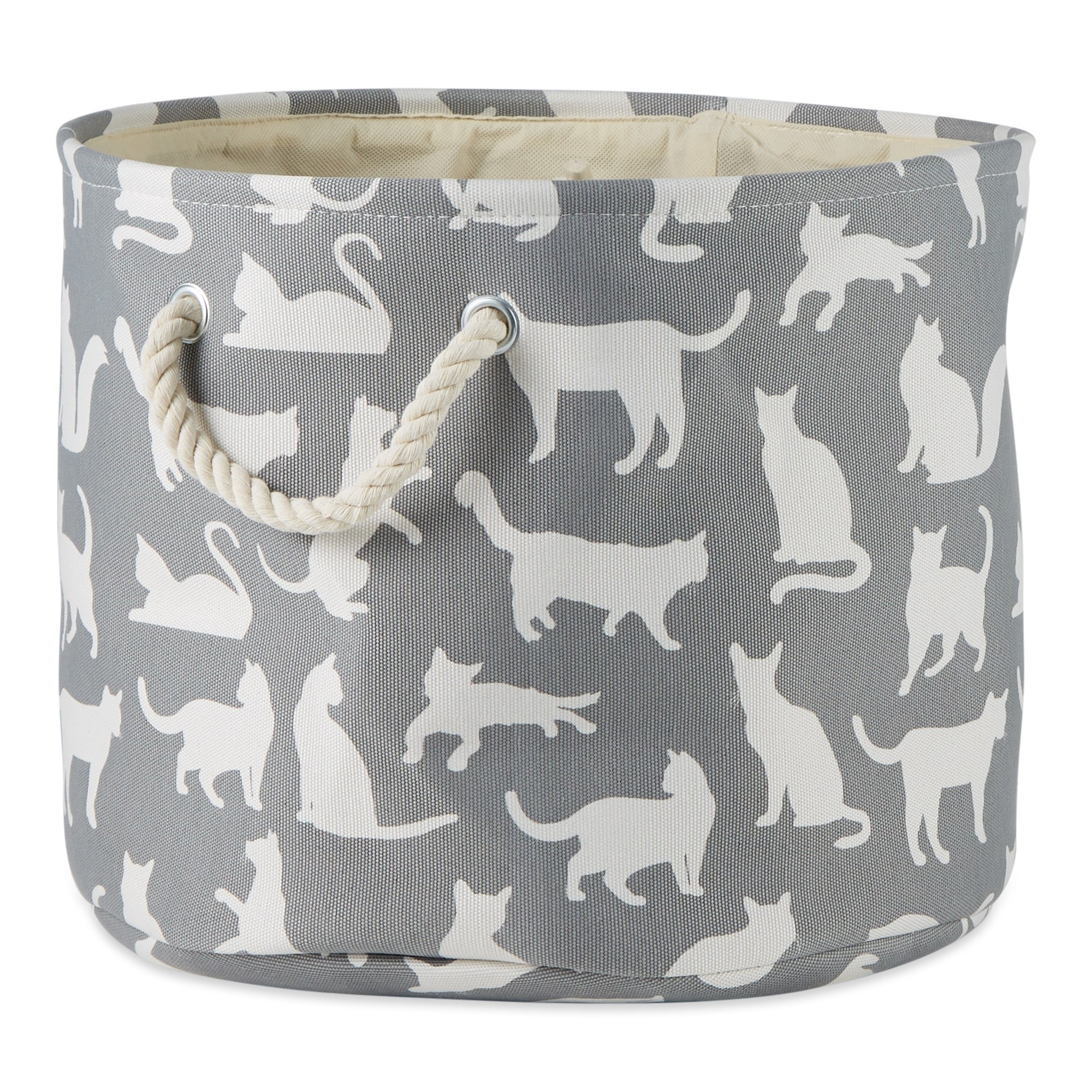 POLYESTER PET BIN CATS MEOW GRAY ROUND MEDIUM 12x15x15