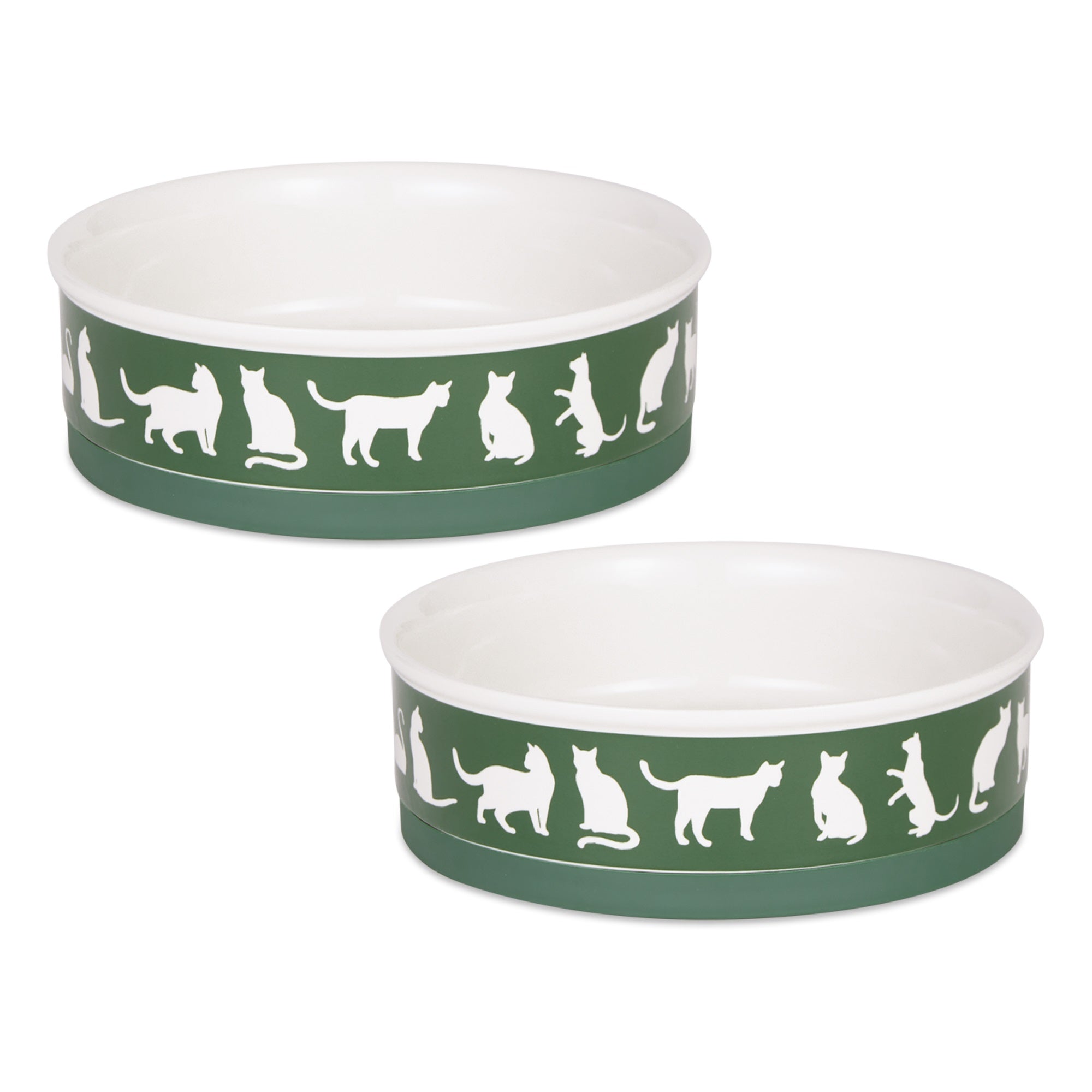 DII Pet Bowl Cats Meow Hunter Green Large 7.5Dx2.4H (Set of 2)