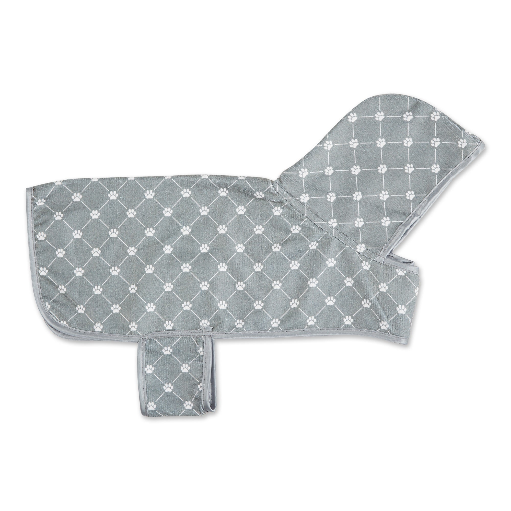 Bone Dry Pet Robe Collection, Trellis Paw Print, Absorbent Microfiber Bath Robe with Adjustable Closure for Dogs & Cats, Small, Stonewash Blue