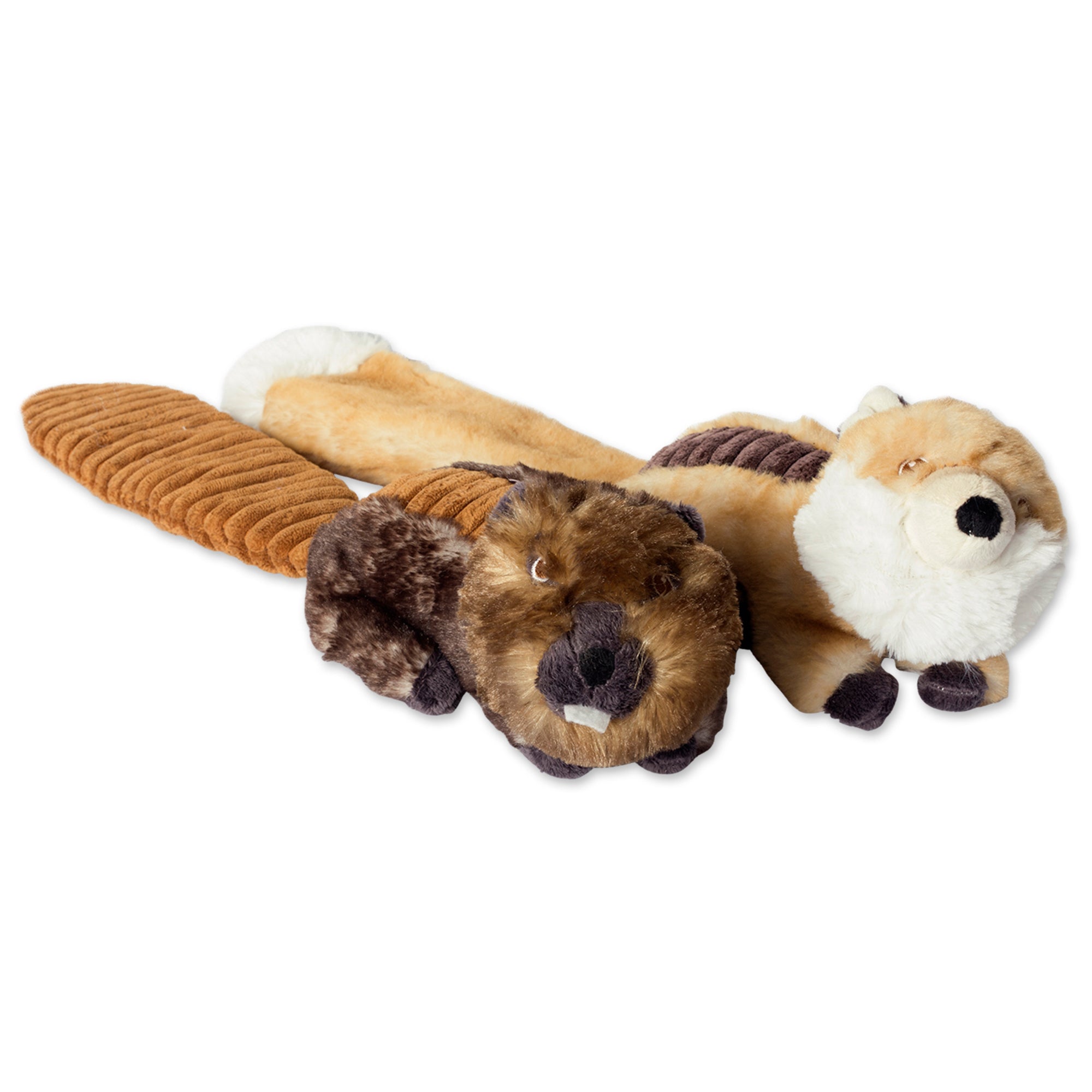 Bone Dry Squeaky Plush Pet Toy Collection, Plush, Beaver & Fox, 2, Piece