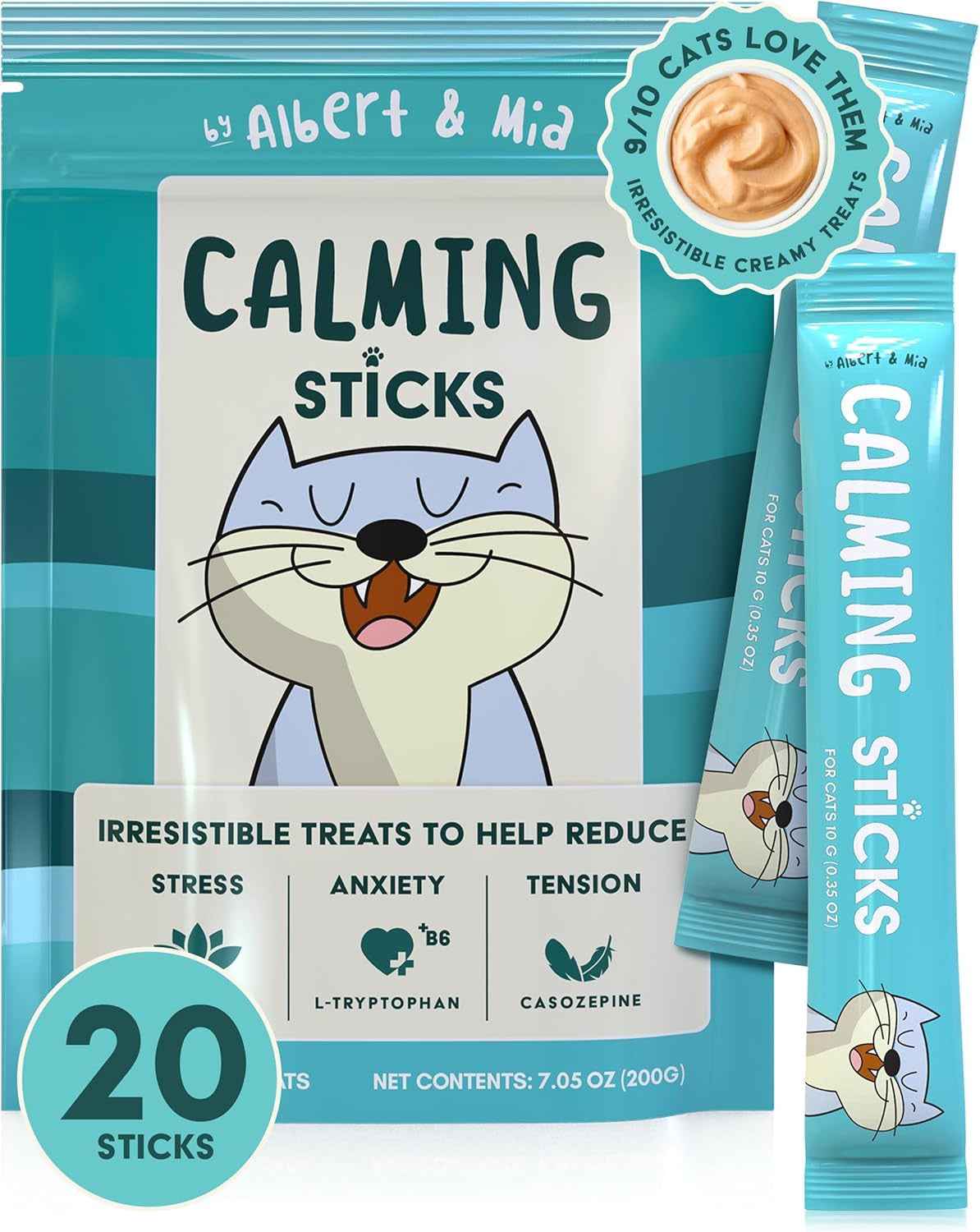 Cat Calming Treats, Lickable Anxiety Relief, 20 Pack