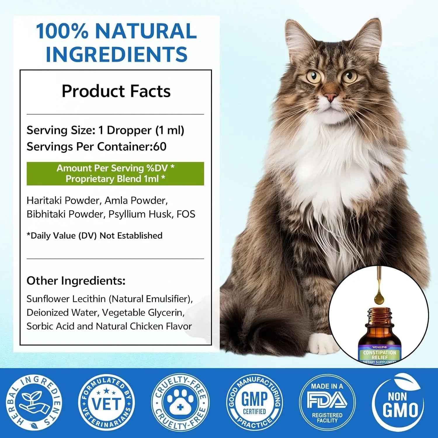 Cat Constipation Relief – Natural Digestive Support Liquid, 60 mL