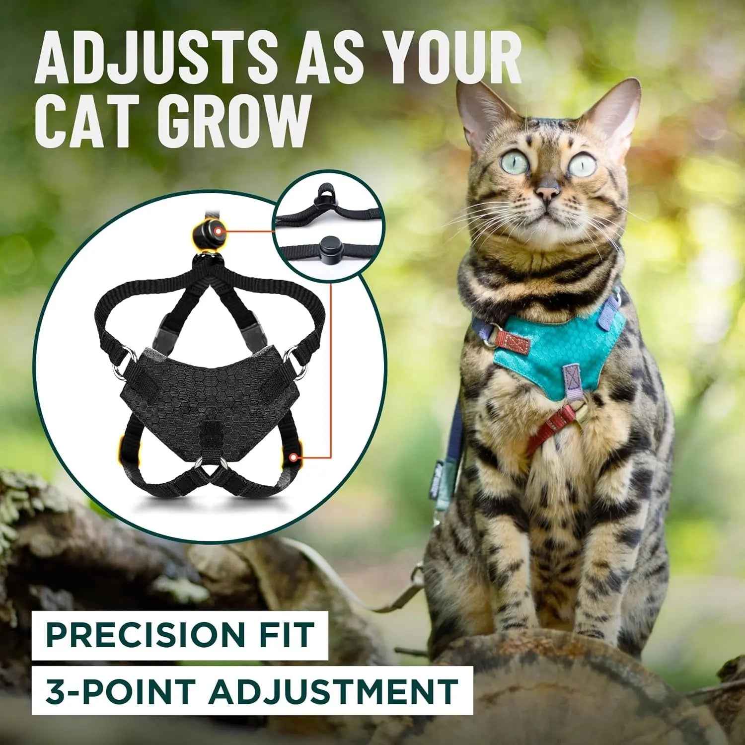 Cat Escape-Proof Harness & Leash Set – S–XL, Vegan Leather