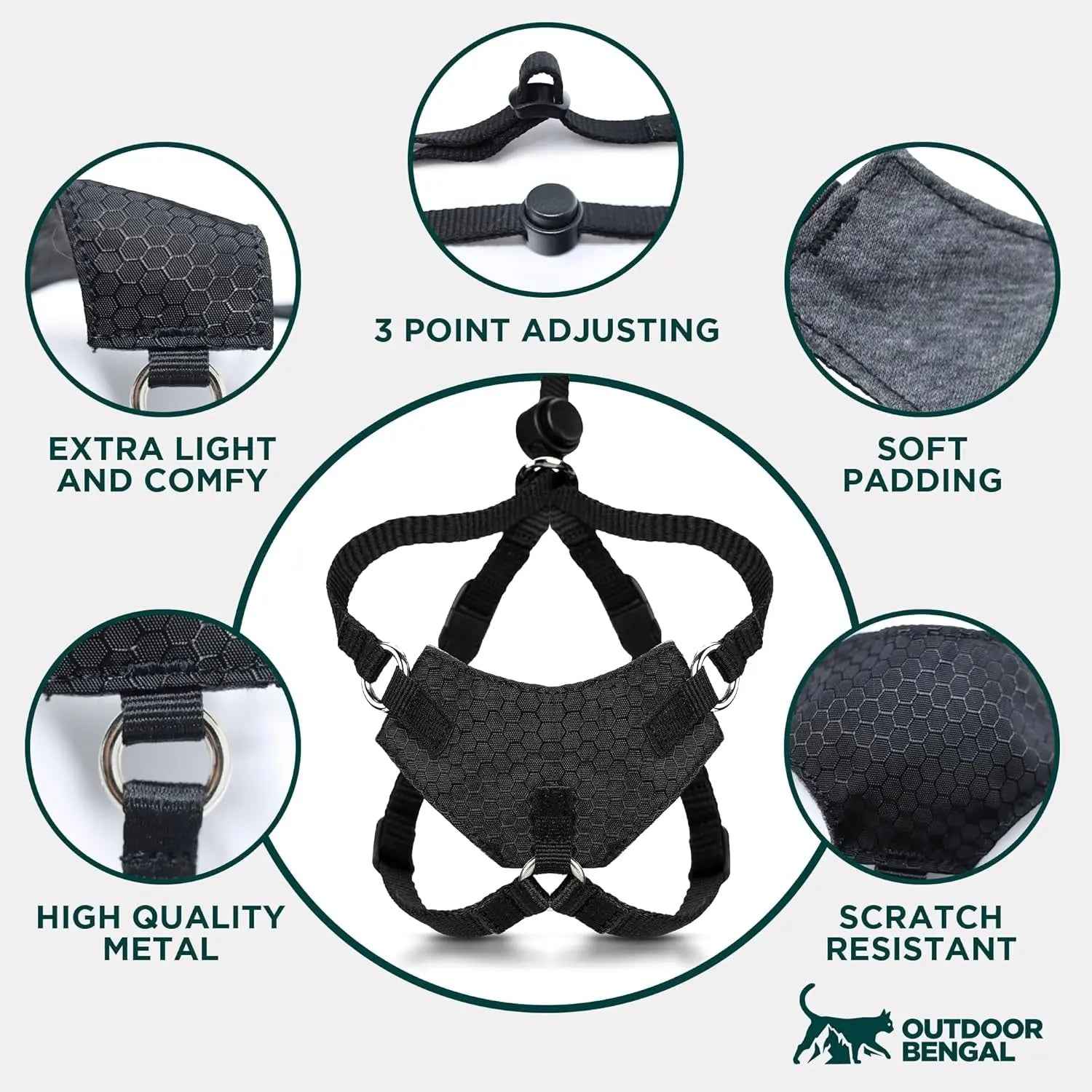 Cat Escape-Proof Harness & Leash Set – S–XL, Vegan Leather