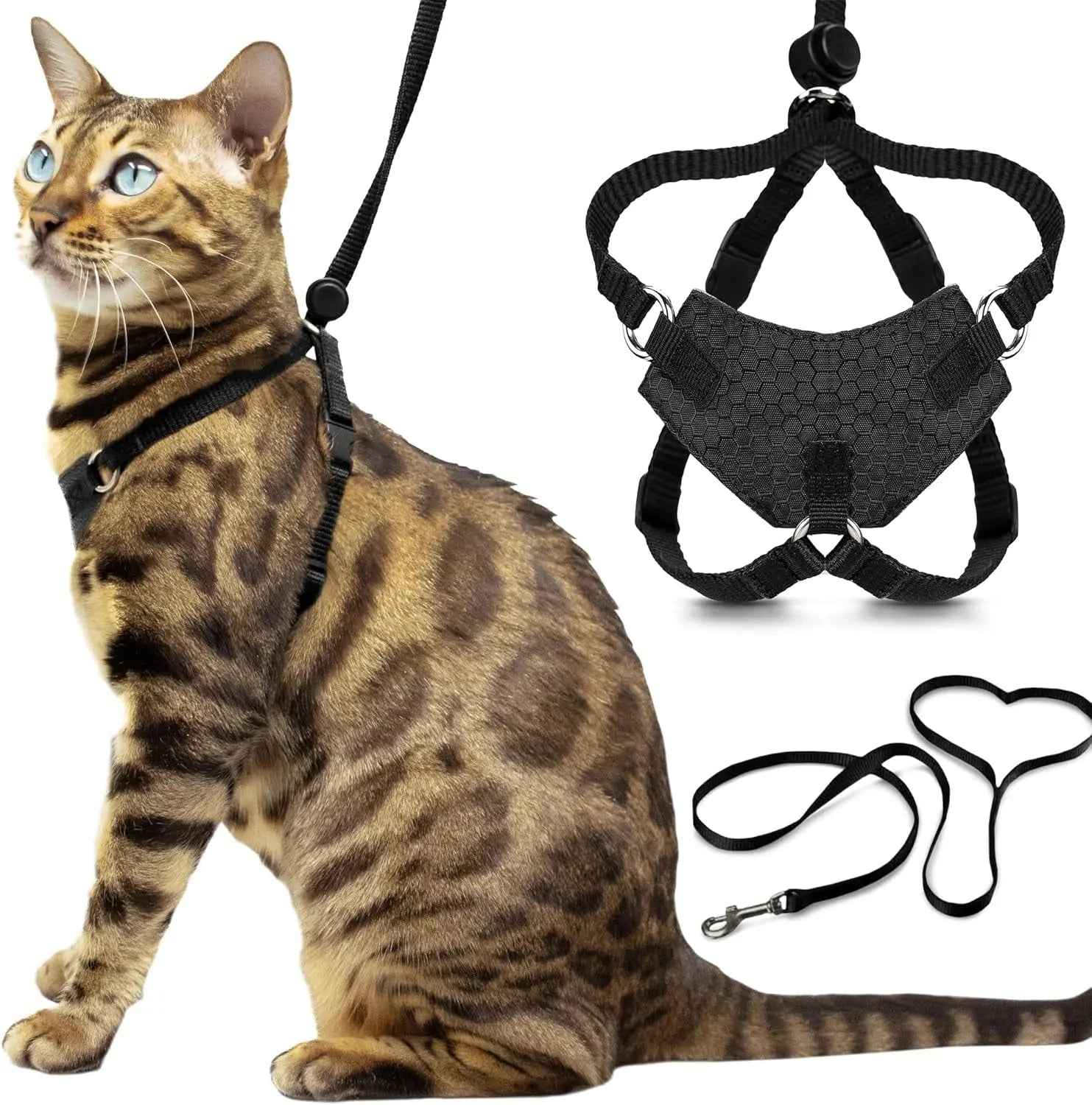 Cat Escape-Proof Harness & Leash Set – S–XL, Vegan Leather