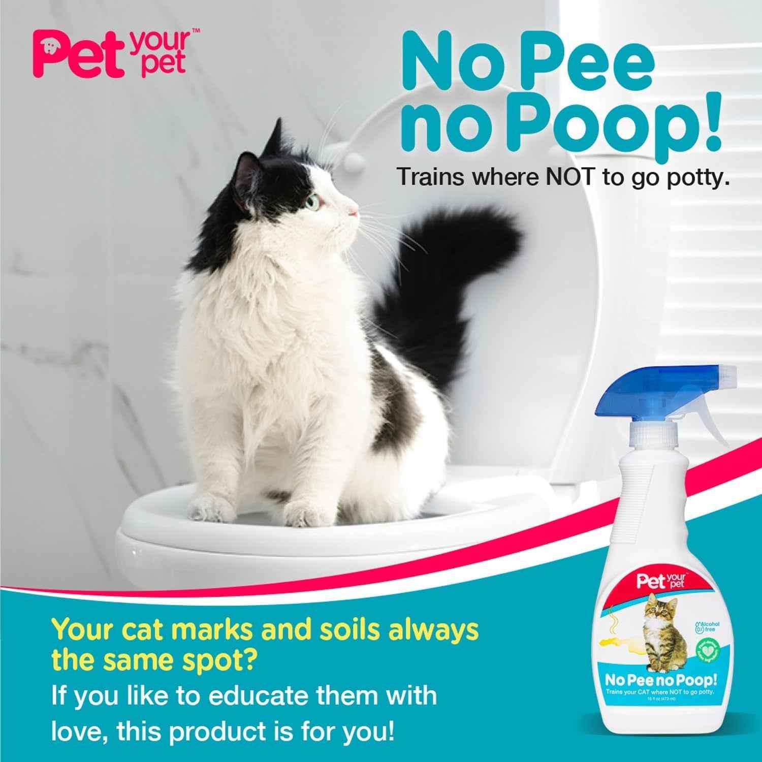 Cat Potty Training Spray – No Pee No Poop Natural Deterrent, 16oz