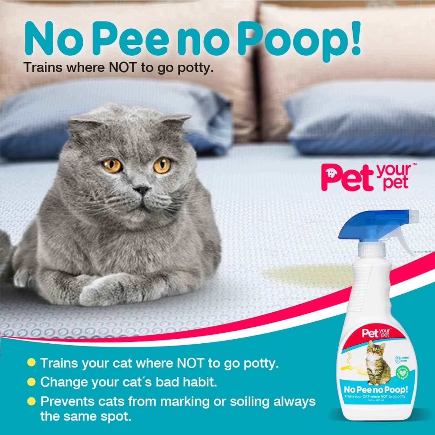 Cat Potty Training Spray – No Pee No Poop Natural Deterrent, 16oz