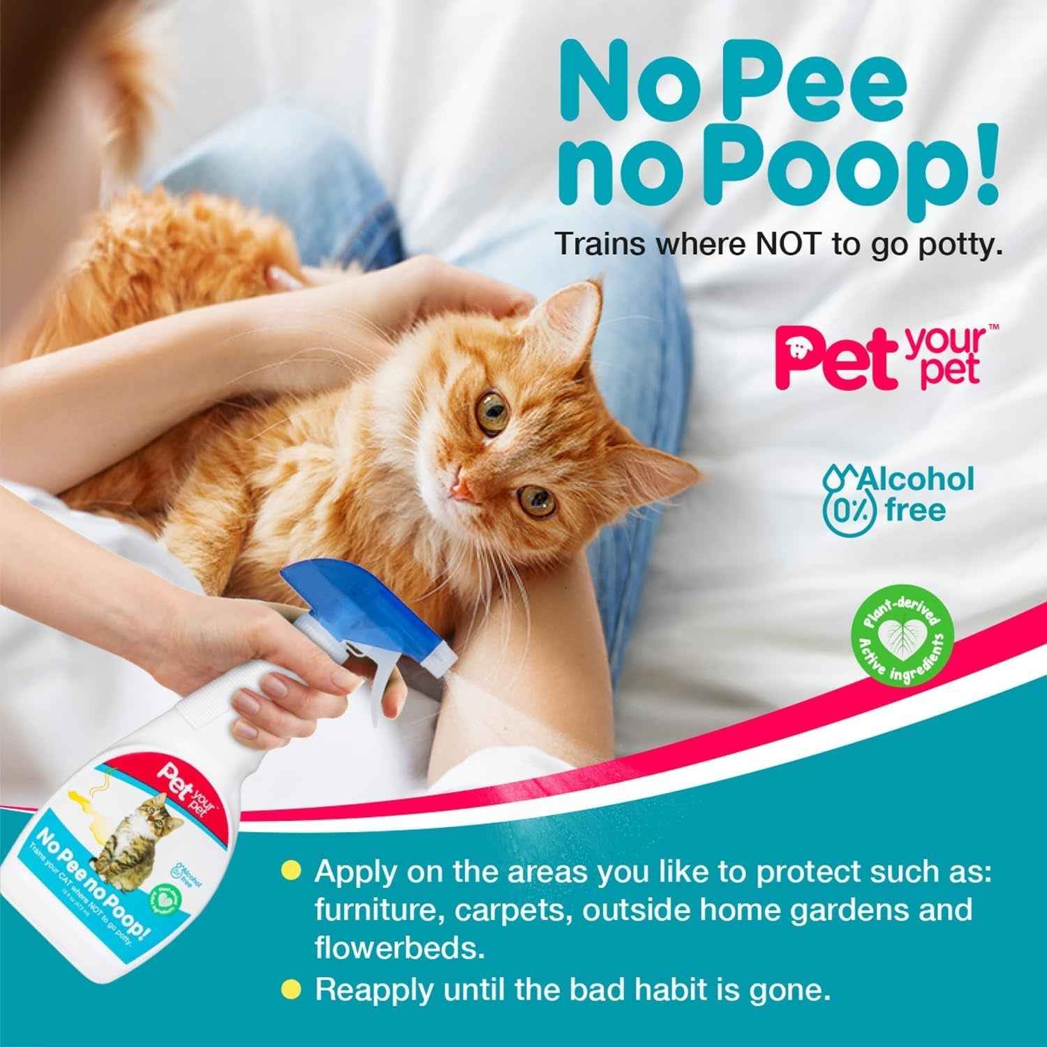 Cat Potty Training Spray – No Pee No Poop Natural Deterrent, 16oz
