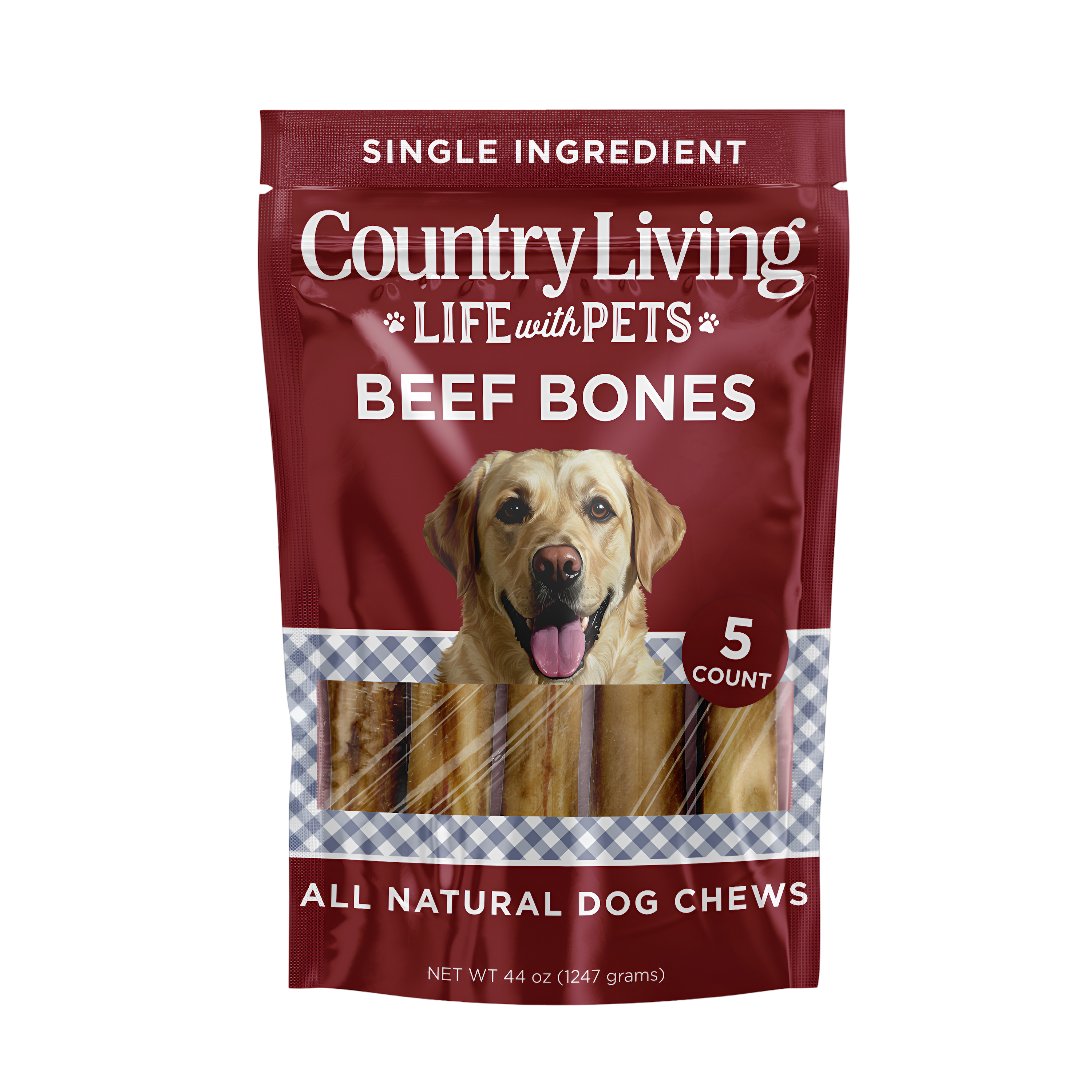 Country Living 5”-6” Beef Center Cut Bones for Dogs – 5 Count Bag – All-Natural, Long-Lasting Dog Chews – Single-Ingredient, High-Protein, Rawhide-Free – Supports Dental Health