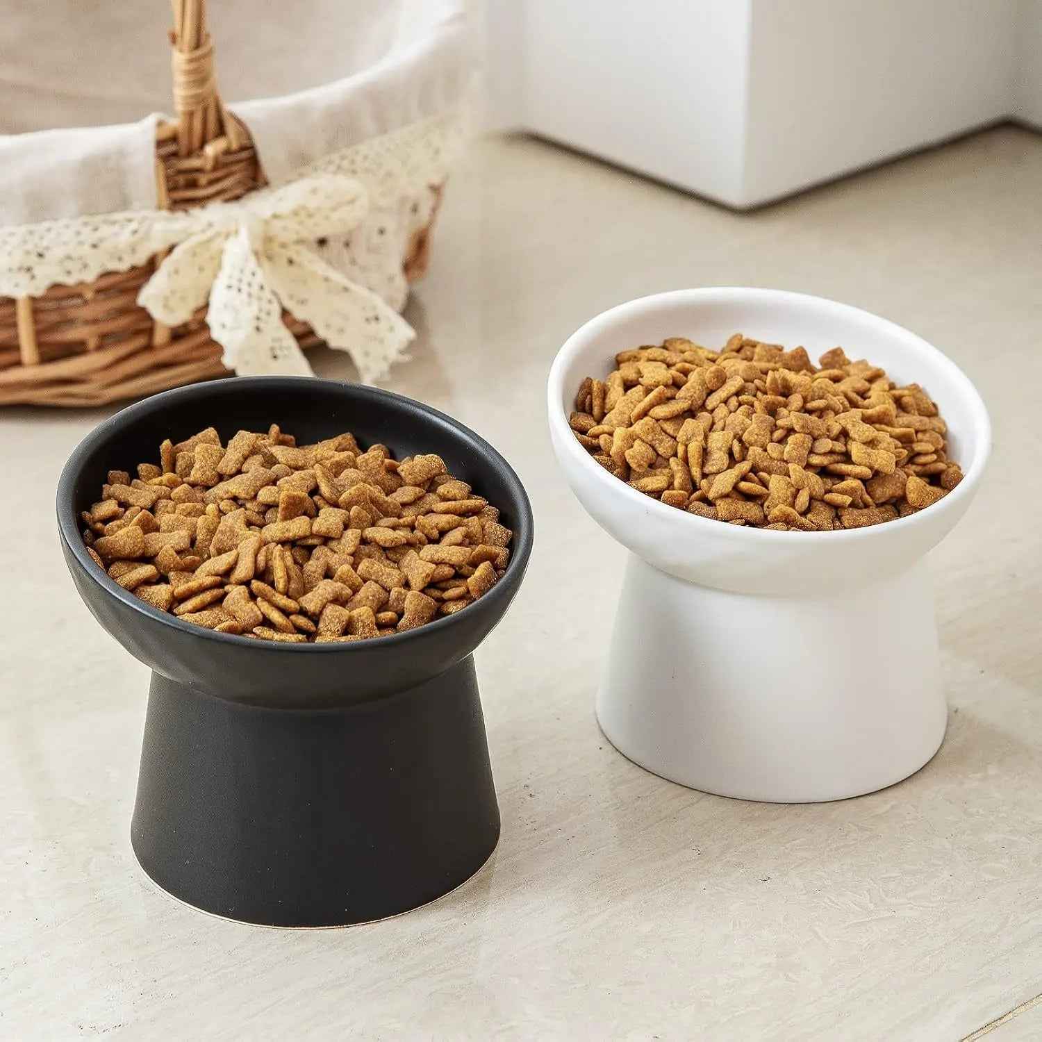 Ceramic Raised Tilted Cat Bowls, Set of 2 Porcelain Feeder