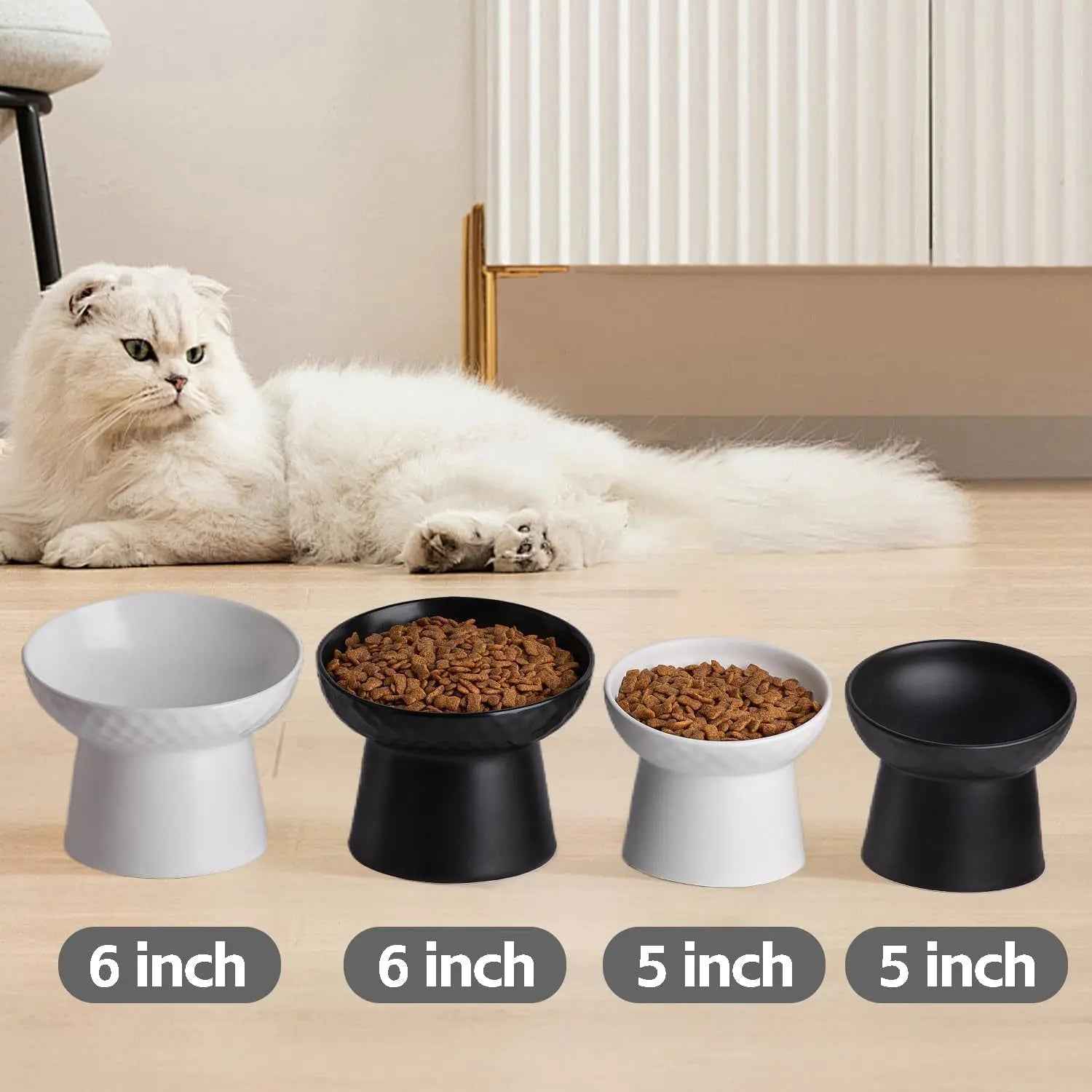 Ceramic Raised Tilted Cat Bowls, Set of 2 Porcelain Feeder