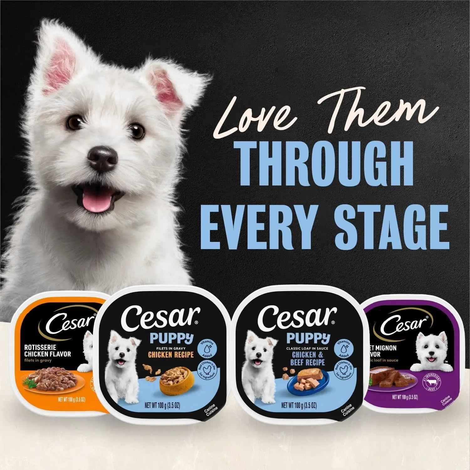 Cesar Puppy Classic Wet Dog Food, Chicken & Beef, 24ct, 3.5oz