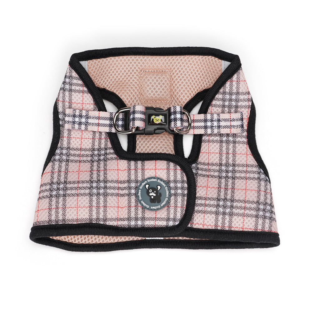 EcoBark Step In Dog Harness - Teacup & Small Breeds- Reflective Soft Mesh Harness for Teacup, Small Dogs and Puppies / Beige Plaid