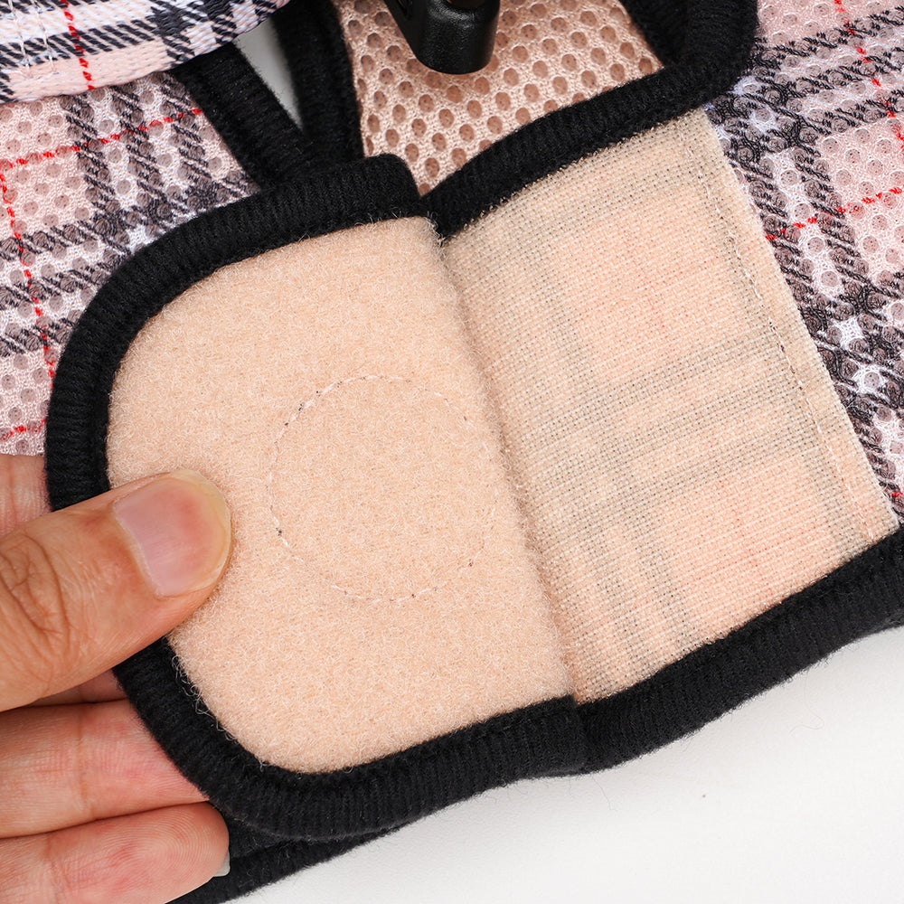EcoBark Step In Dog Harness - Teacup & Small Breeds- Reflective Soft Mesh Harness for Teacup, Small Dogs and Puppies / Beige Plaid