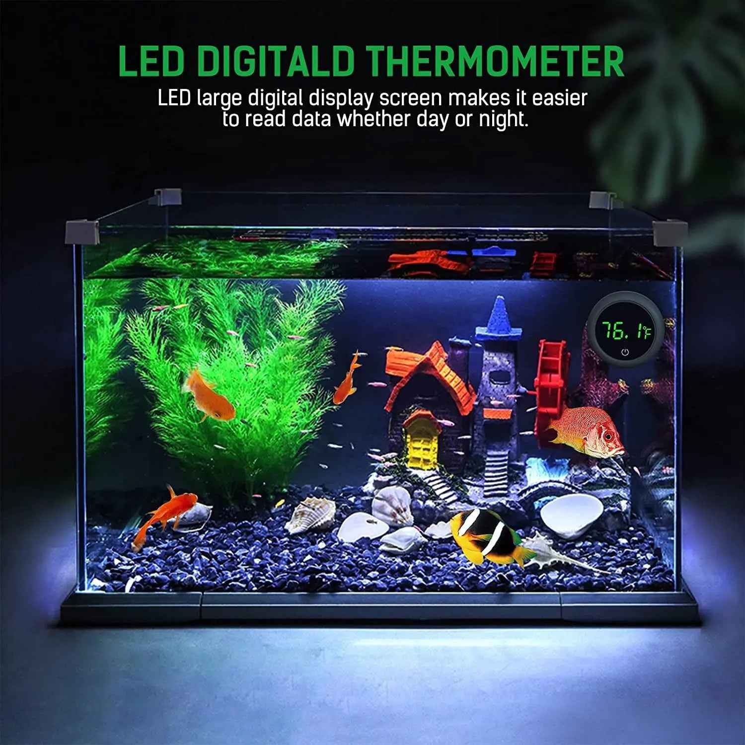 Digital Aquarium Thermometer LED Stick-On Tank Gauge ±0.9°F