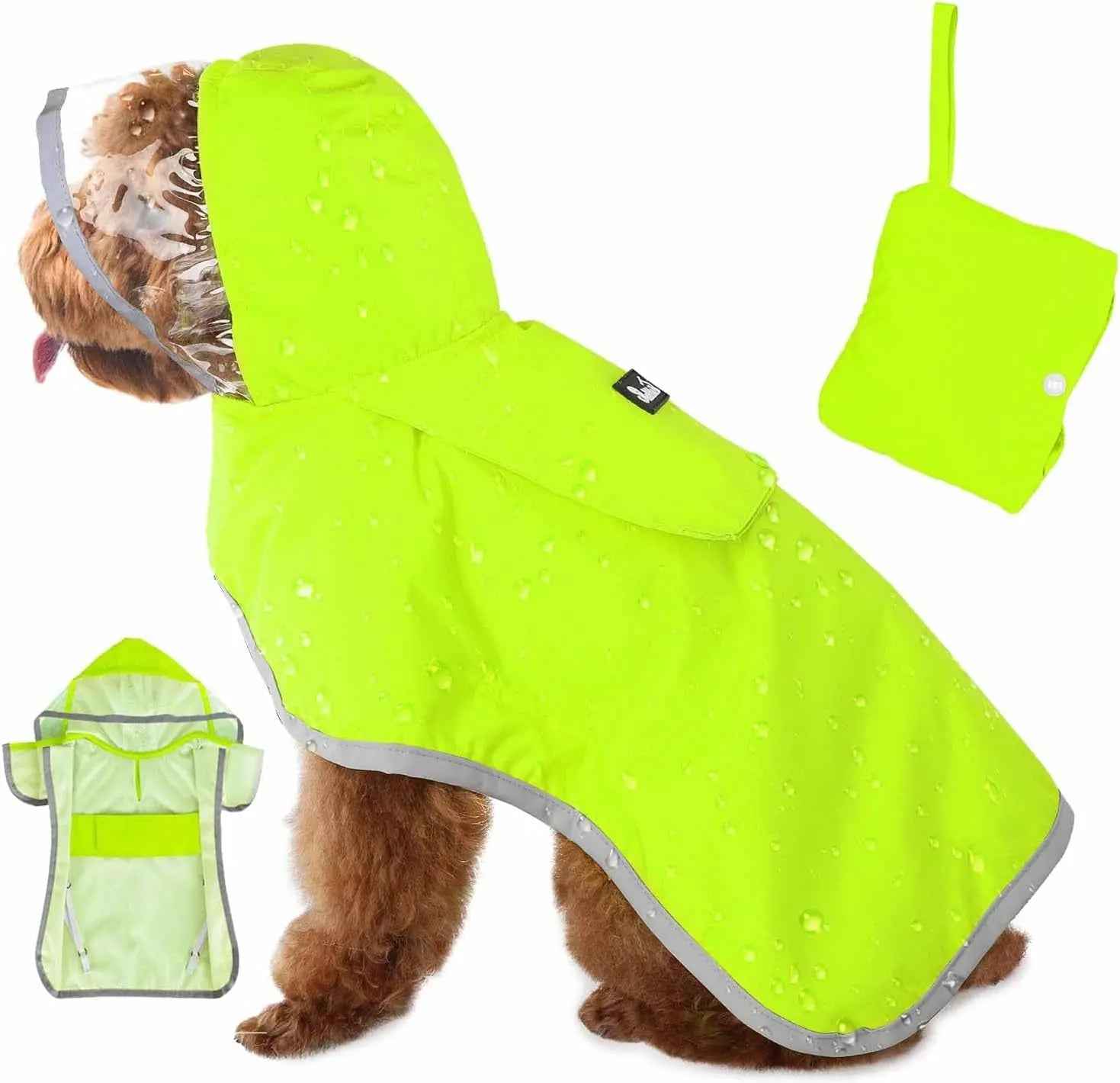 Dog Raincoat with Clear Hood Reflective Trim Adjustable XS3XL in 3 colors