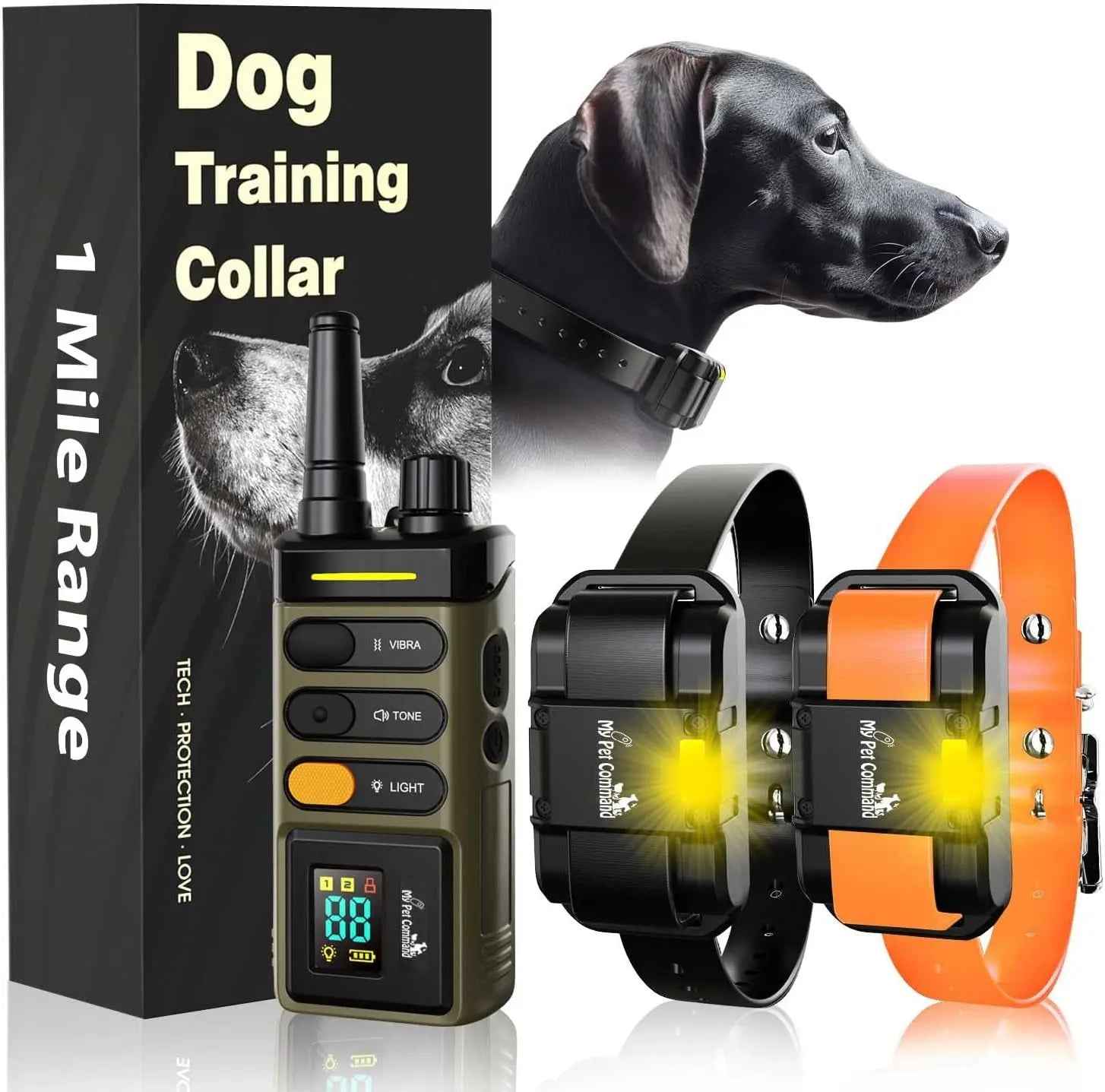 Waterproof Rechargeable Dog Training Collar 1-Mile 2-Dog