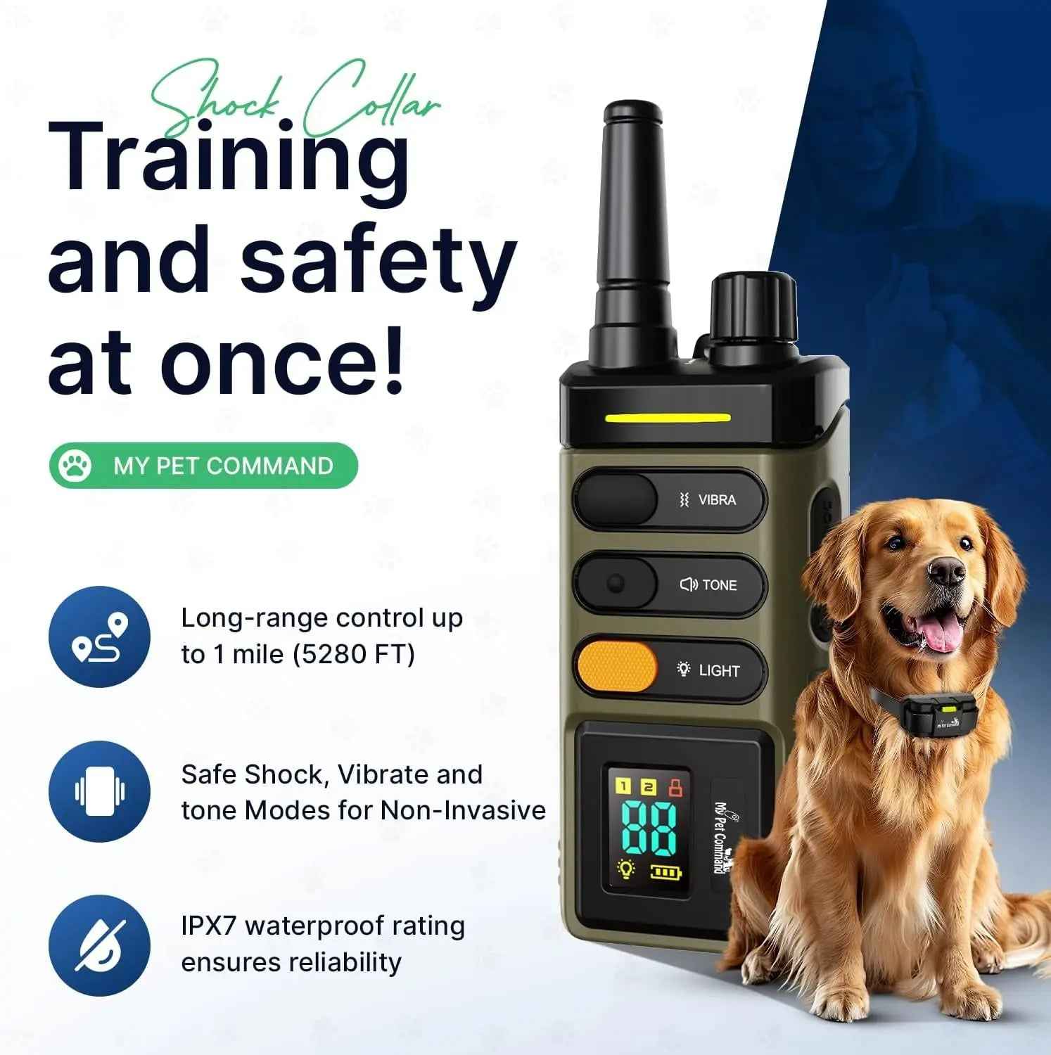 Waterproof Rechargeable Dog Training Collar 1-Mile 2-Dog