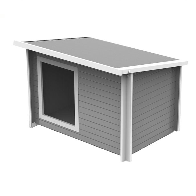 ECOFLEX Rustic Lodge Gray Dog House – Extra Large, 10-YR Warranty - Non-Toxic, Eco-Friendly w/Raised Floor.