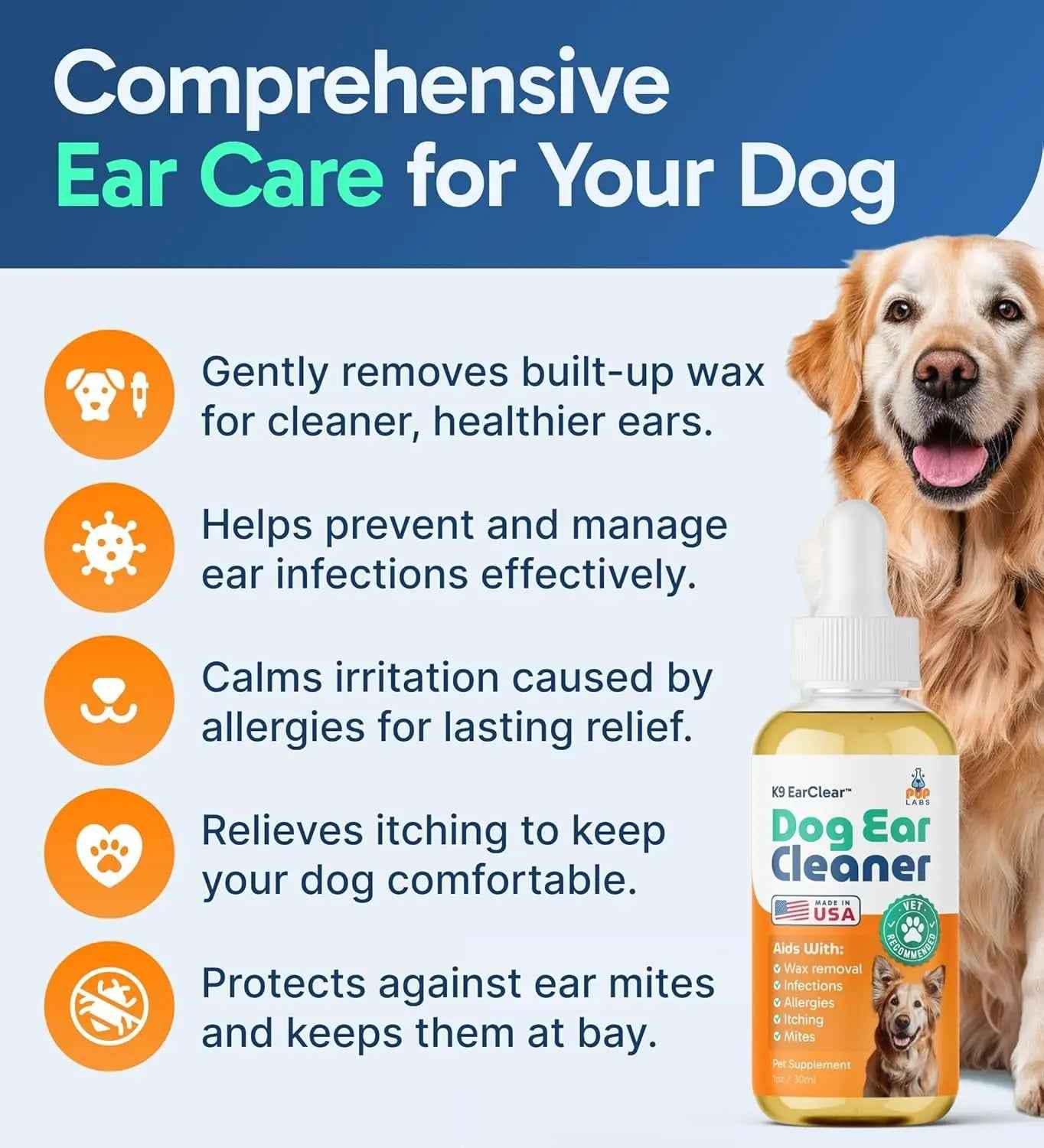 Gentle Natural Dog Ear Cleaner - Effective Relief for Wax, Itch & Irritation
