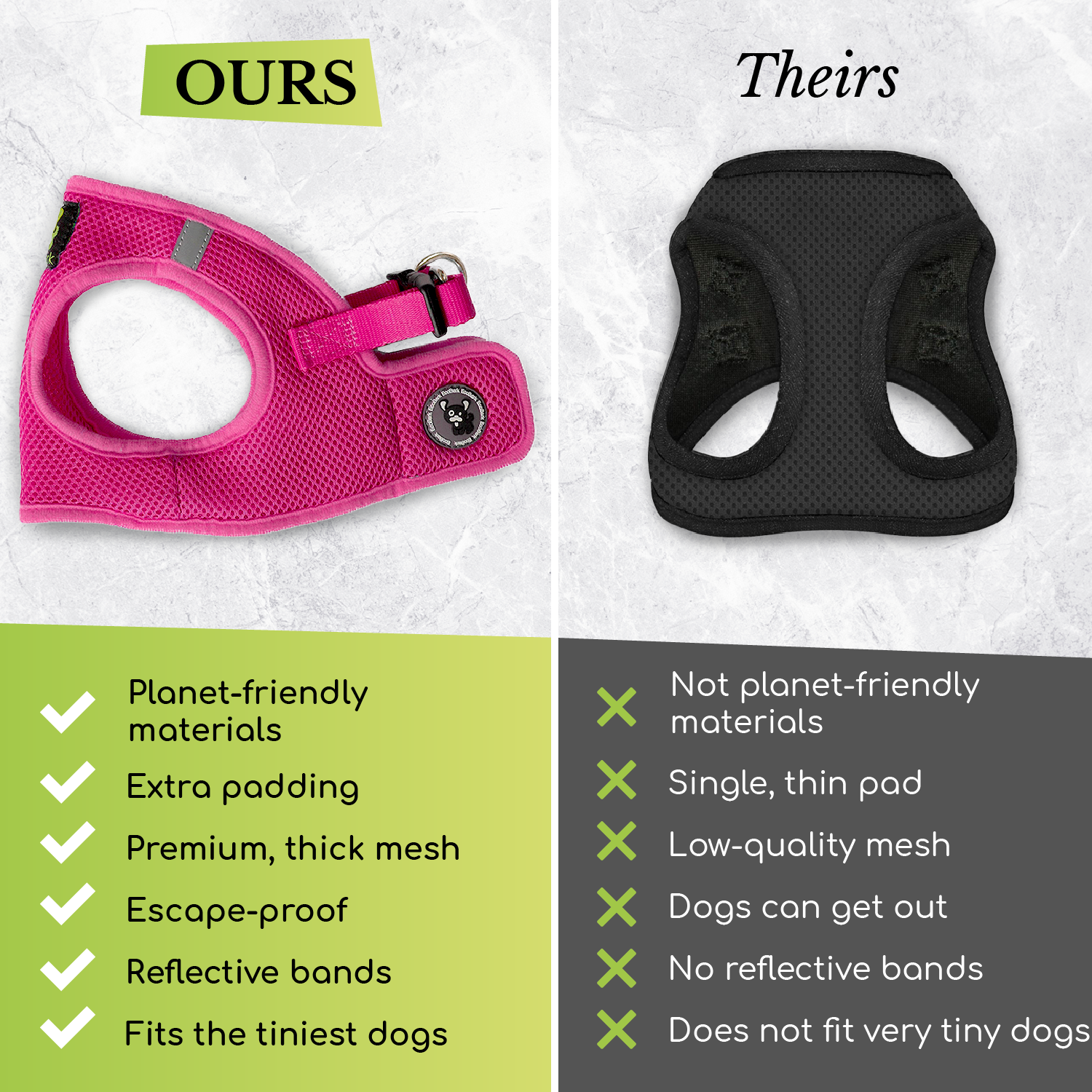 EcoBark Step In Dog Harness - Teacup & Small Breeds- Reflective Soft Mesh Harness for Teacup, Small Dogs and Puppies / Lilac Pink