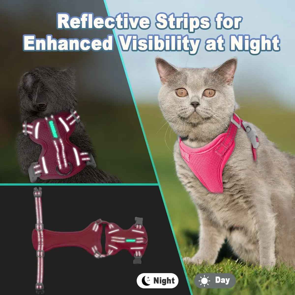 Escape-Proof Cat Harness & Leash Set – Reflective Adjustable Vest