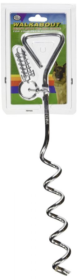Four Paws Dog Spiral Tie Out Stake, 19 Inch, Silver, Durable Cotton, Model 100204025
