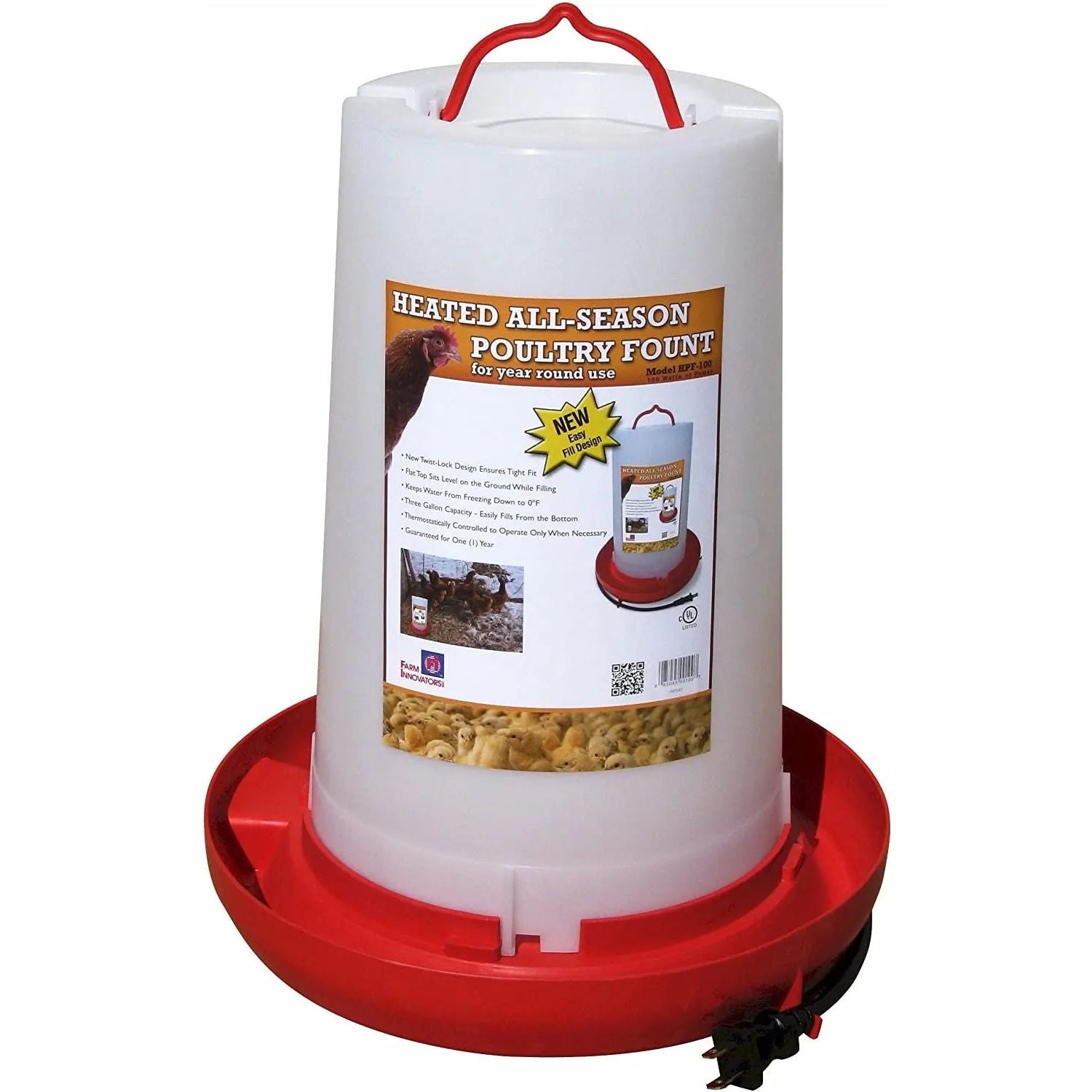 Farm Innovators All-Seasons HPF-100 Heated Poultry Fountain 3 Gal 100 Watt