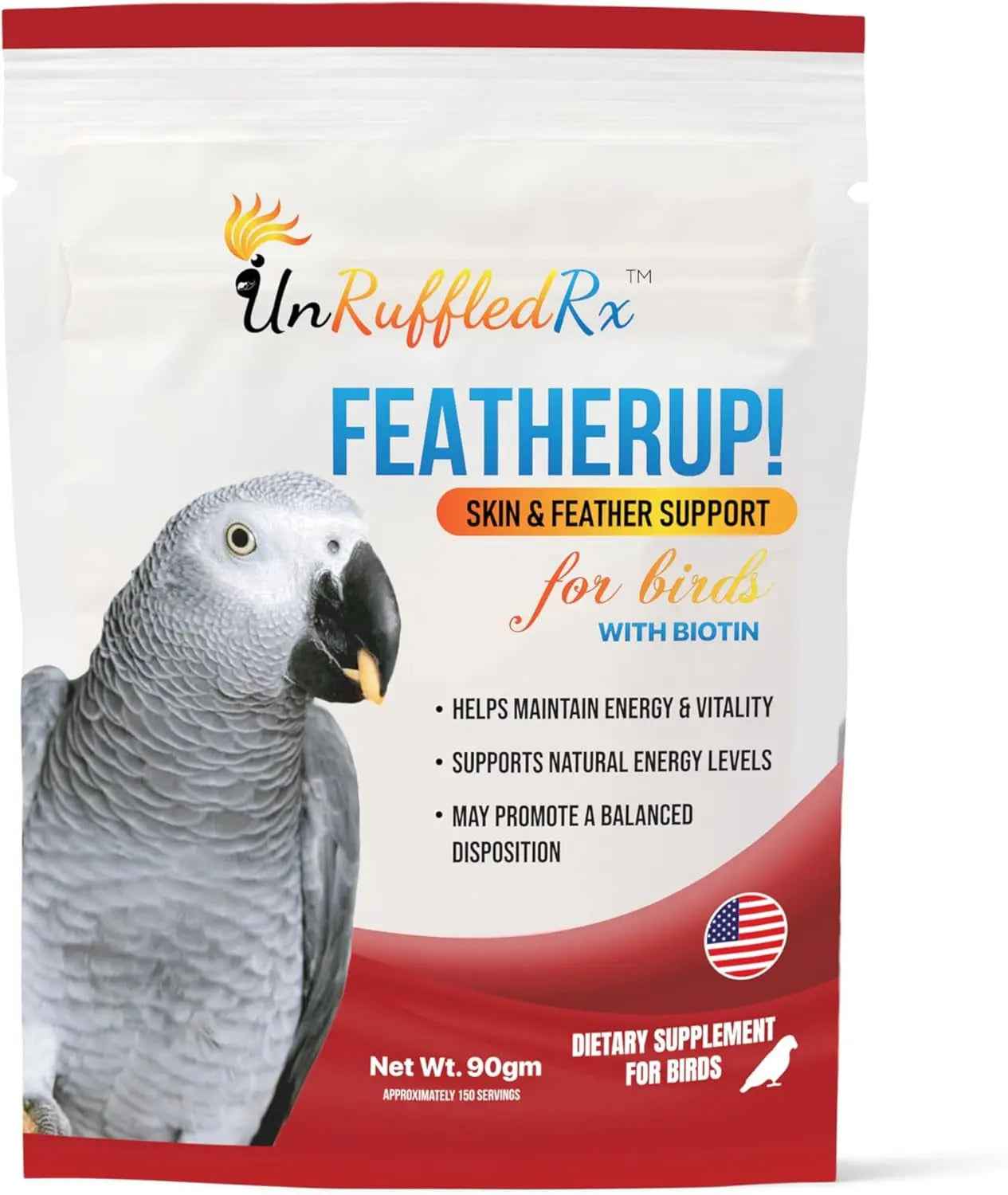 FeatherUp Bird Vitamins with Biotin & Calcium for Feather Growth 90g