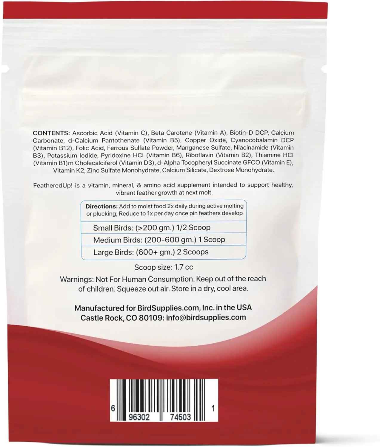 FeatherUp Bird Vitamins with Biotin & Calcium for Feather Growth 90g