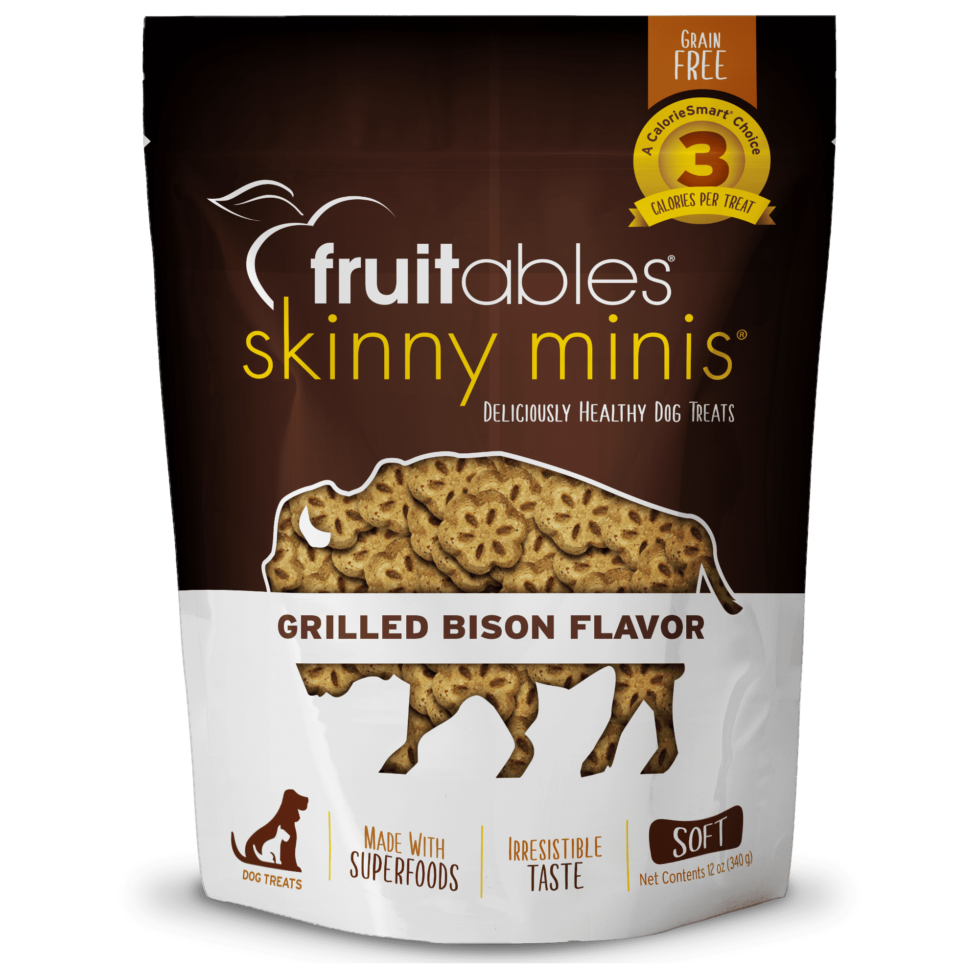 Fruitables Skinny Mini Dog Treats ?Grilled Bison ?Dry Biscuit ?12Oz