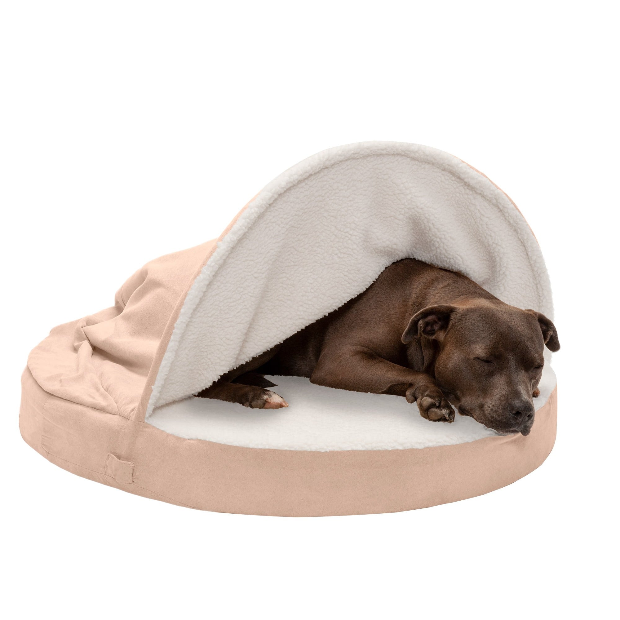 Furhaven Pet Products Faux Sheepskin Cooling Gel Top Snuggery Burrow Pet Bed For Dogs & Cats - Cream, 35 Base