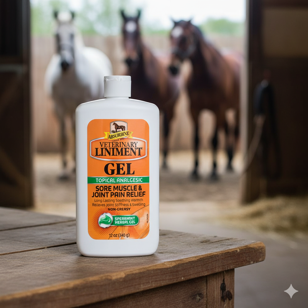 Absorbine Liniment Gel for Horses Soothes Muscles & Joints After Training 12 oz.