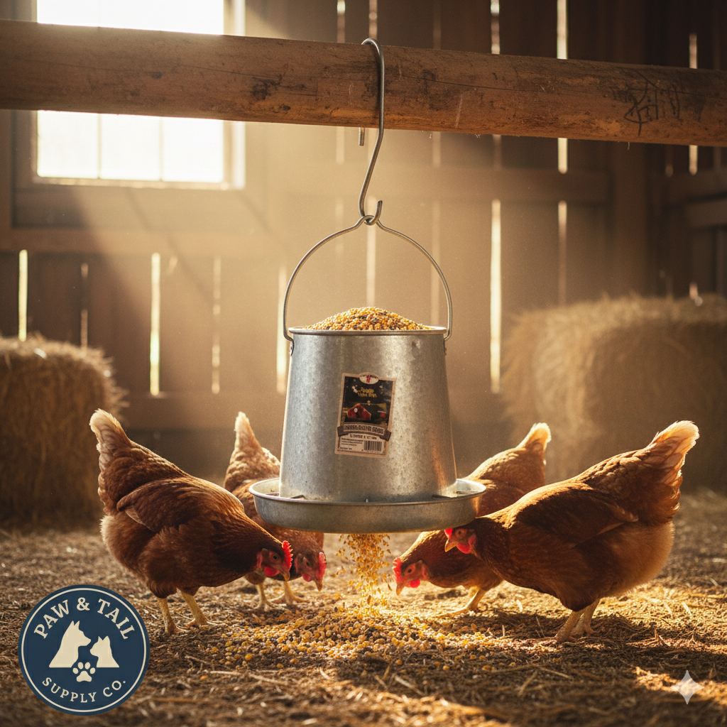 Miller Galvanized Hanging Chicken Feeder 12 lb Metal Poultry Feed Dispenser