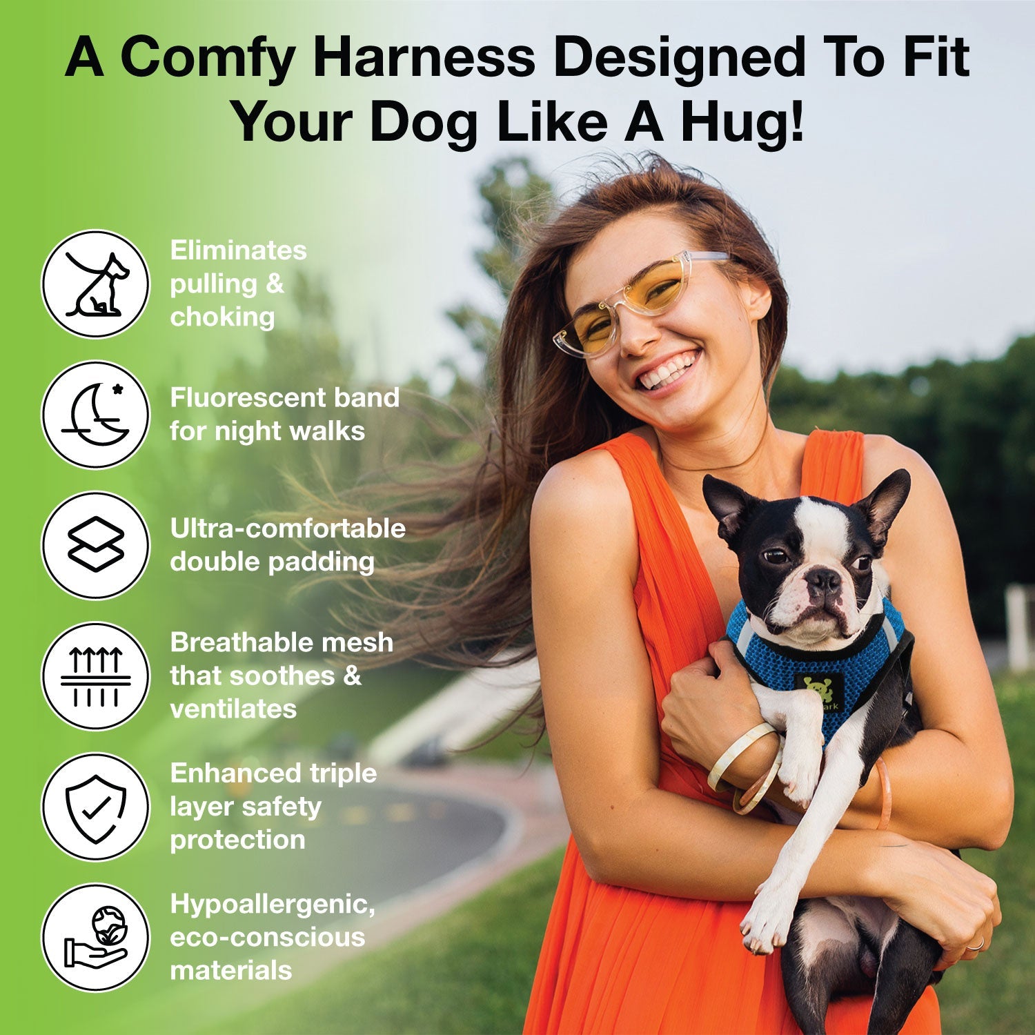 EcoBark Step In Dog Harness - Teacup & Small Breeds- Reflective Soft Mesh Harness for Teacup, Small Dogs and Puppies / Bright Blue Sport