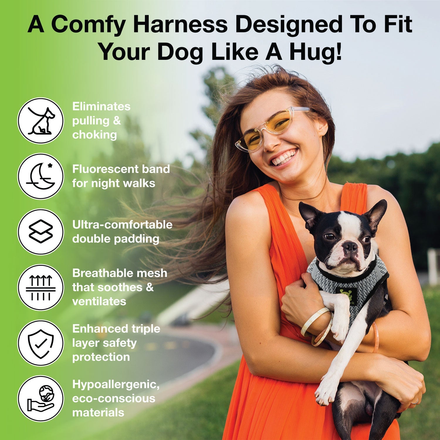 EcoBark Step In Dog Harness - Teacup & Small Breeds- Reflective Soft Mesh Harness for Teacup, Small Dogs and Puppies / Gray