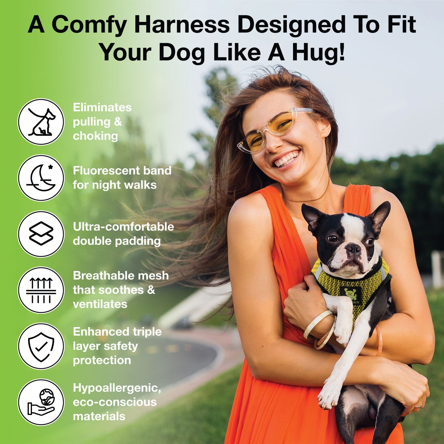 EcoBark Step In Dog Harness - Teacup & Small Breeds- Reflective Soft Mesh Harness for Teacup, Small Dogs and Puppies / Yellow Sport
