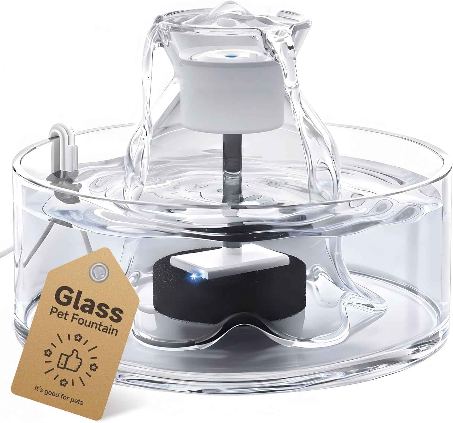 Glass Cat Water Fountain – 2.7L, Ultra Quiet, BPA-Free, Auto Pump