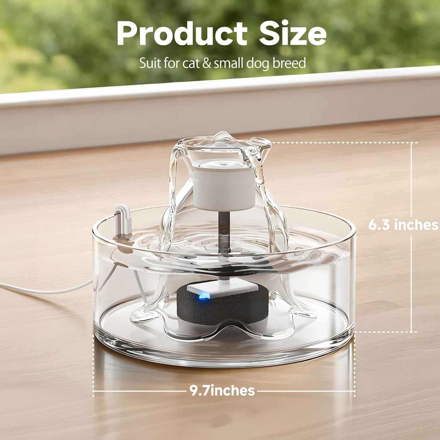 Glass Cat Water Fountain 2.7L Ultra Quiet BPA-Free