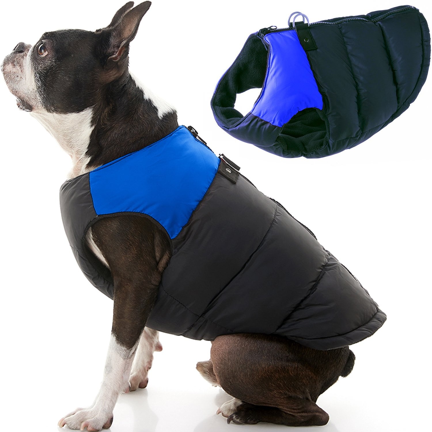 Gooby Padded Vest Dog Jacket - Blue, Large - Warm Zip Up Dog Vest Fleece Jacket With Dual D Ring Leash Water Resistant Small Dog