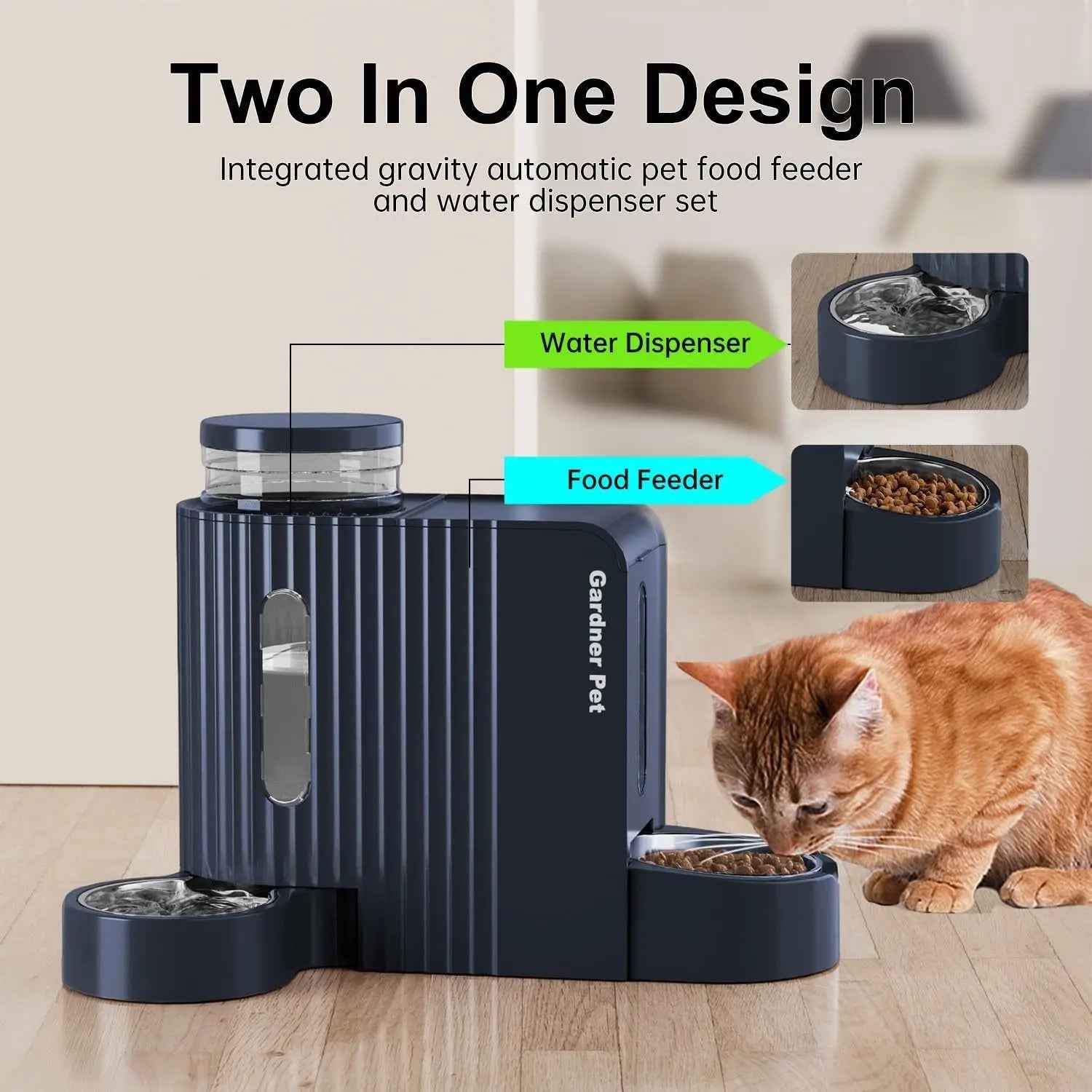 Gravity Pet Feeder & Water Dispenser Set with Stainless Steel Bowls