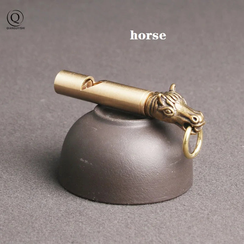 Pure Brass Outdoor Skull Whistle Keyring Hanging Jewelry Copper Training High Pitch Whistles Pendants Gifts Key Chain Ring DIY