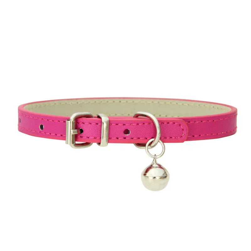Cute Cat Collar Solid Faux Leather Adjustable Pet Collars with Bells Cats Products for Pets Dog Accessories