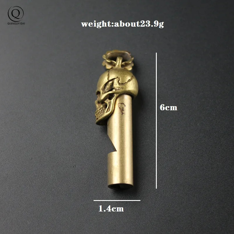 Pure Brass Outdoor Skull Whistle Keyring Hanging Jewelry Copper Training High Pitch Whistles Pendants Gifts Key Chain Ring DIY