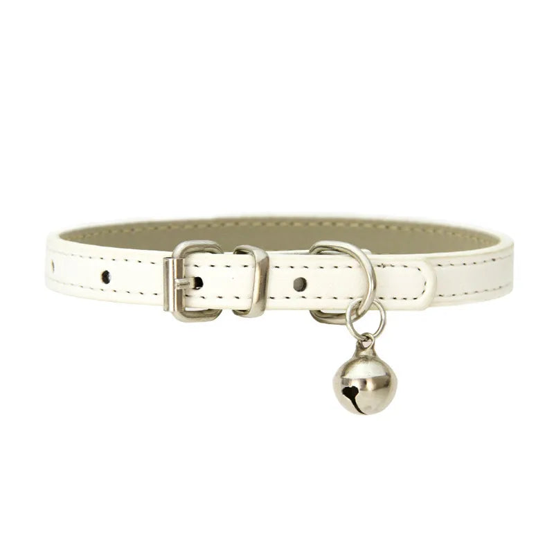 Cute Cat Collar Solid Faux Leather Adjustable Pet Collars with Bells Cats Products for Pets Dog Accessories